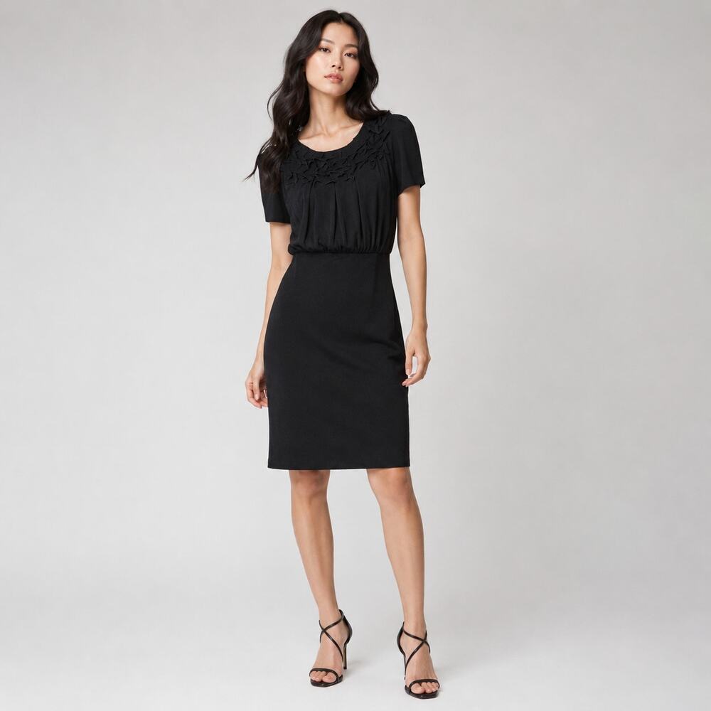 Vivienne Tam Black Sheath Dress Floral Applique size Large